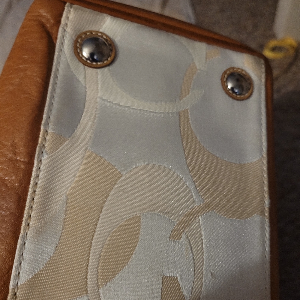 Coach Signature Canvas handbag with attached blue ribbon bow. - Picture 4 of 4